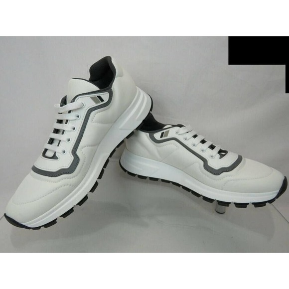 NIB PRADA 4E3382 WHITE NYLON GRAY GABARDINE LOGO PLATFORM SNEAKERS 8.5 / US 9.5 main image 6